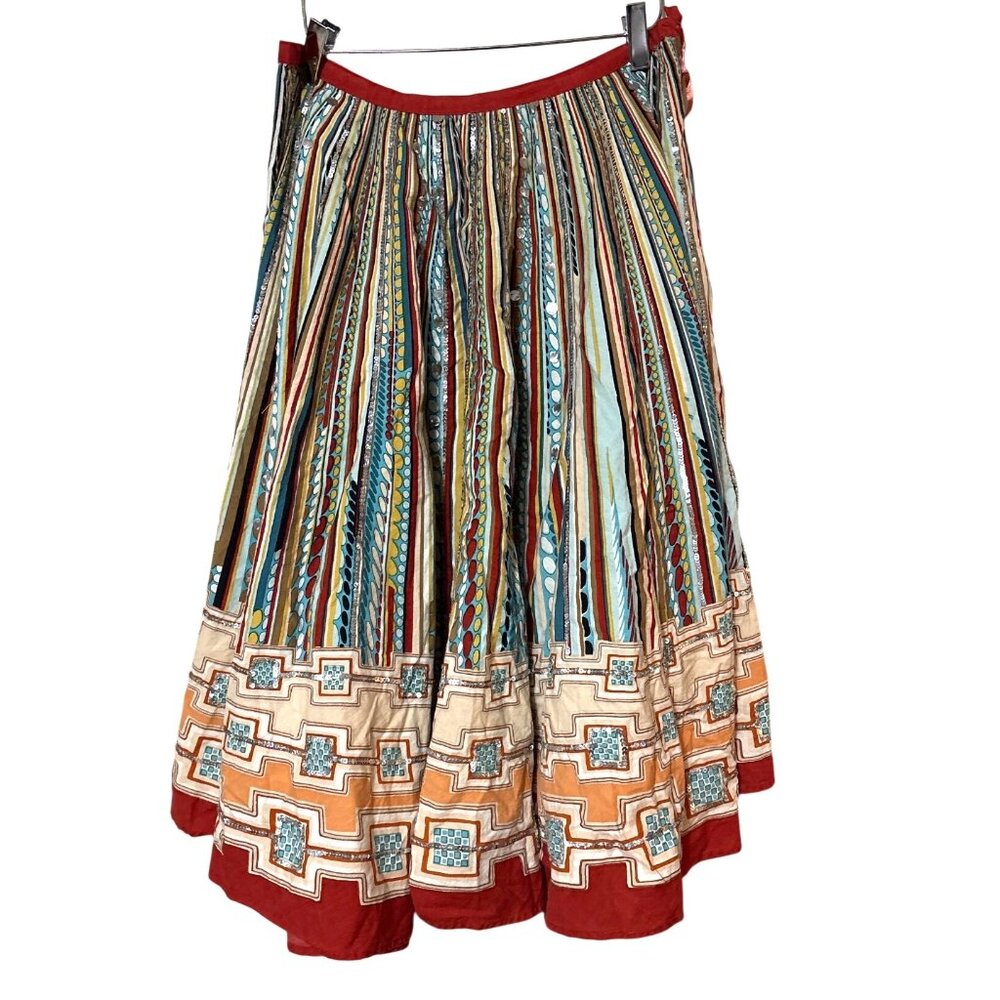 Vtg Papillon Los Angeles M Multicolor Boho Maxi Skirt With Mirror Embellishments - Picture 1 of 6